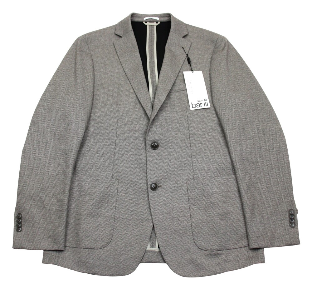 Bar III Sport Coat 40 R Mens Slim Fit Stretch Tan Herringbone Two Button Blazer